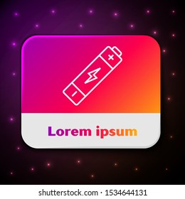 White line Battery icon isolated on black background. Lightning bolt symbol. Rectangle color button. Vector Illustration