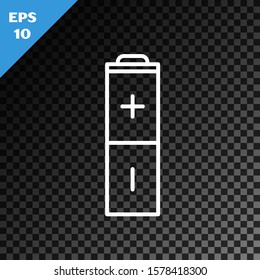 White line Battery icon isolated on transparent dark background. Lightning bolt symbol.  Vector Illustration