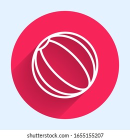 White line Beach ball icon isolated with long shadow. Red circle button. Vector Illustration