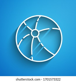 White line Beach ball icon isolated on blue background. Long shadow. Vector Illustration