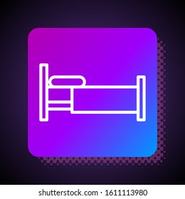 White line Bed icon isolated on black background. Square color button. Vector Illustration