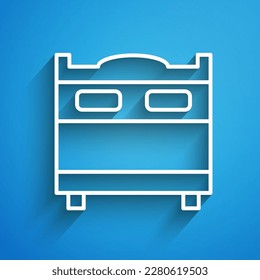 White line Bedroom icon isolated on blue background. Wedding, love, marriage symbol. Bedroom creative icon from honeymoon collection. Long shadow. Vector