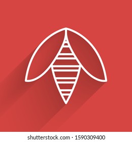 White line Bee icon isolated with long shadow. Sweet natural food. Honeybee or apis with wings symbol. Flying insect.  Vector Illustration