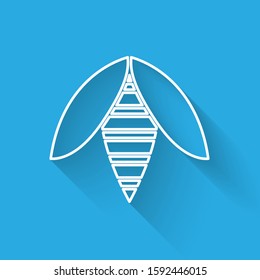 White line Bee icon isolated with long shadow. Sweet natural food. Honeybee or apis with wings symbol. Flying insect.  Vector Illustration