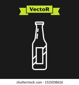 White line Beer bottle icon isolated on black background.  Vector Illustration