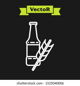 White line Beer bottle icon isolated on black background.  Vector Illustration