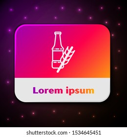 White line Beer bottle icon isolated on black background. Rectangle color button. Vector Illustration