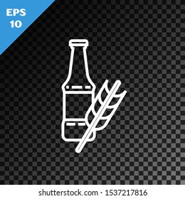 White line Beer bottle icon isolated on transparent dark background.  Vector Illustration