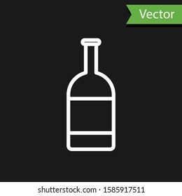 White line Beer bottle icon isolated on black background.  Vector Illustration