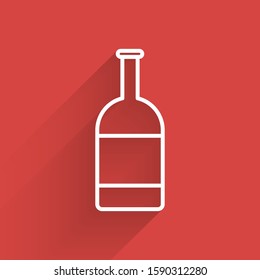 White line Beer bottle icon isolated with long shadow.  Vector Illustration