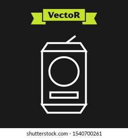 White line Beer can icon isolated on black background.  Vector Illustration