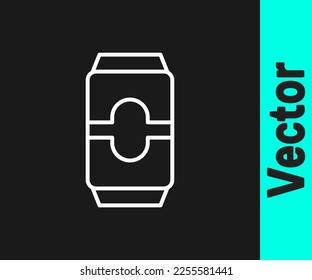 White line Beer can icon isolated on black background.  Vector Illustration