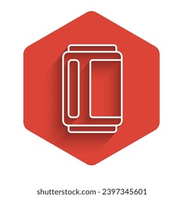 La cerveza de línea blanca puede enmarcarse con una sombra larga. Botón hexágono rojo. Vector