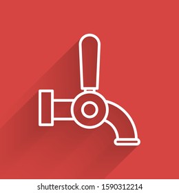 White line Beer tap icon isolated with long shadow.  Vector Illustration