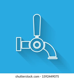 White line Beer tap icon isolated with long shadow.  Vector Illustration