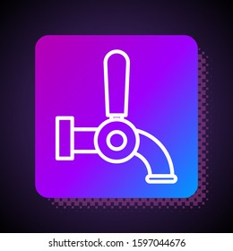 White line Beer tap icon isolated on black background. Square color button. Vector Illustration
