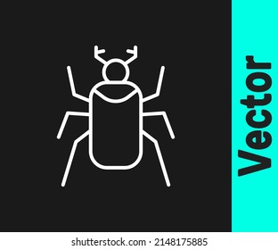 White line Beetle bug icon isolated on black background.  Vector