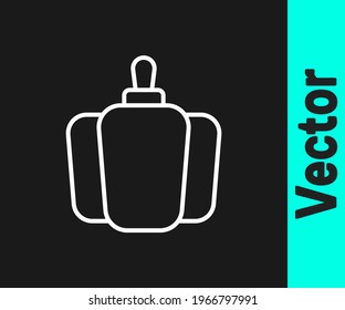 White line Bell pepper or sweet capsicum icon isolated on black background.  Vector