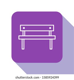White line Bench icon isolated on white background. Purple square button. Vector Illustration
