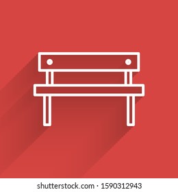 White line Bench icon isolated with long shadow.  Vector Illustration