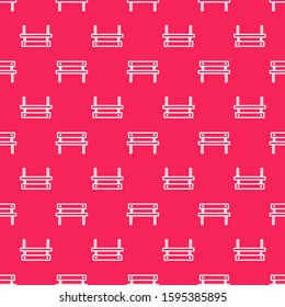 White line Bench icon isolated seamless pattern on red background.  Vector Illustration