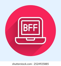 White line BFF or best friends forever icon isolated with long shadow. Red circle button. Vector