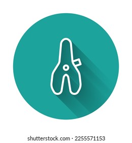 White line Bicycle seat icon isolated with long shadow. Bicycle saddle. Green circle button. Vector