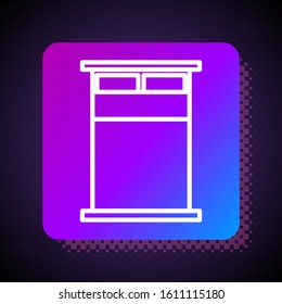 White line Big bed for two or one person icon isolated on black background. Square color button. Vector Illustration