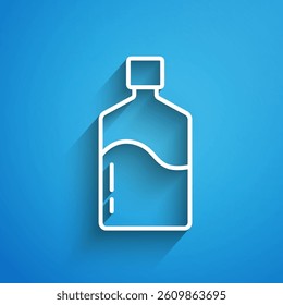 White line Big bottle with clean water icon isolated on blue background. Plastic container for the cooler. Long shadow. Vector