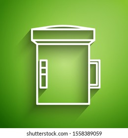 White line Big flashlight for diver icon isolated on green background. Diving underwater equipment.  Vector Illustration