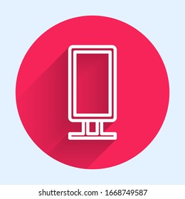 Línea blanca Gran espejo de gran longitud para el dormitorio, tiendas, icono del backstage aislado con gran sombra. Botón de círculo rojo. Ilustración vectorial