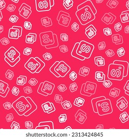 White line Bingo icon isolated seamless pattern on red background. Lottery tickets for american bingo game.  Vector