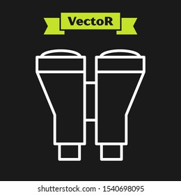 White line Binoculars icon isolated on black background. Find software sign. Spy equipment symbol.  Vector Illustration