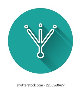 White line Bird footprint icon isolated with long shadow. Animal foot. Green circle button. Vector