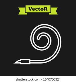 White line Birthday party horn icon isolated on black background.  Vector Illustration
