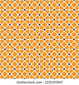 White line and black square pattern on orange background. Linked diagonal line shape. White lattice on orange backdrop.