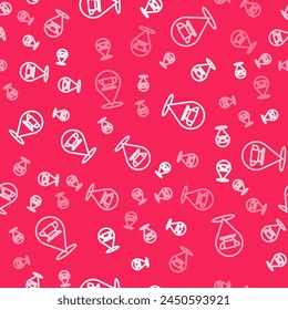 White line Blacksmith anvil tool icon isolated seamless pattern on red background. Metal forging. Forge tool.  Vector