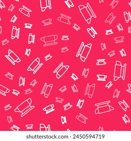 White line Blacksmith anvil tool icon isolated seamless pattern on red background. Metal forging. Forge tool.  Vector