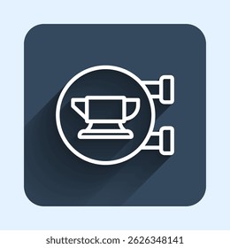White line Blacksmith anvil tool icon isolated with long shadow background. Metal forging. Forge tool. Blue square button. Vector