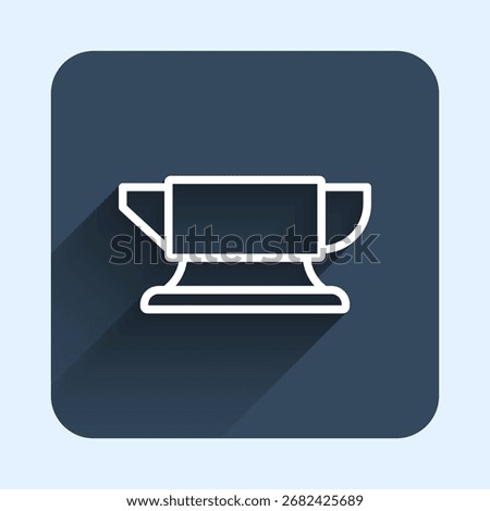 White line Blacksmith anvil tool icon isolated with long shadow background. Metal forging. Forge tool. Blue square button. Vector
