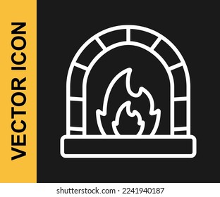 White line Blacksmith oven icon isolated on black background.  Vector