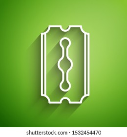 White line Blade razor icon isolated on green background.  Vector Illustration