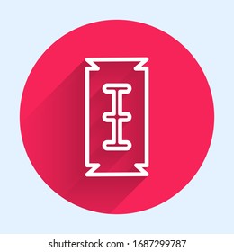 White line Blade razor icon isolated with long shadow. Red circle button. Vector Illustration