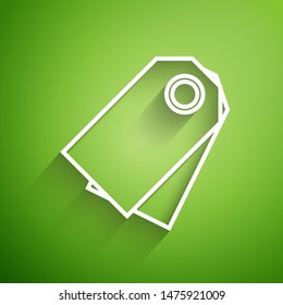 White line Blank label template price tag icon isolated on green background. Empty shopping discount sticker. Template discount banner.  Vector Illustration