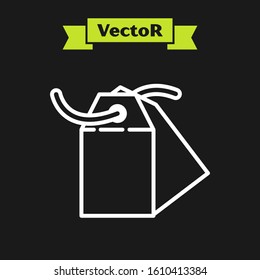 White line Blank label template price tag icon isolated on black background. Empty shopping discount sticker. Template discount banner.  Vector Illustration