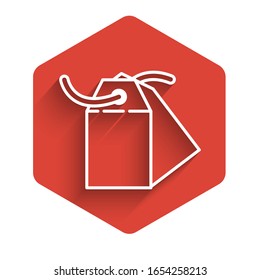 White line Blank label template price tag icon isolated with long shadow. Empty shopping discount sticker. Template discount banner. Red hexagon button. Vector Illustration