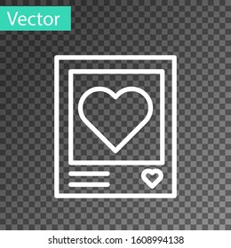 White line Blanks photo frames and hearts icon isolated on transparent background. Valentines Day symbol.  Vector Illustration