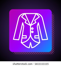 White line Blazer or jacket icon isolated on black background. Square color button. Vector Illustration