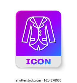 White line Blazer or jacket icon isolated on white background. Rectangle color button. Vector Illustration