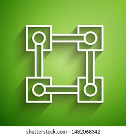 White line Blockchain technology icon isolated on green background. Cryptocurrency data. Abstract geometric block chain network technology business.  Vector Illustration